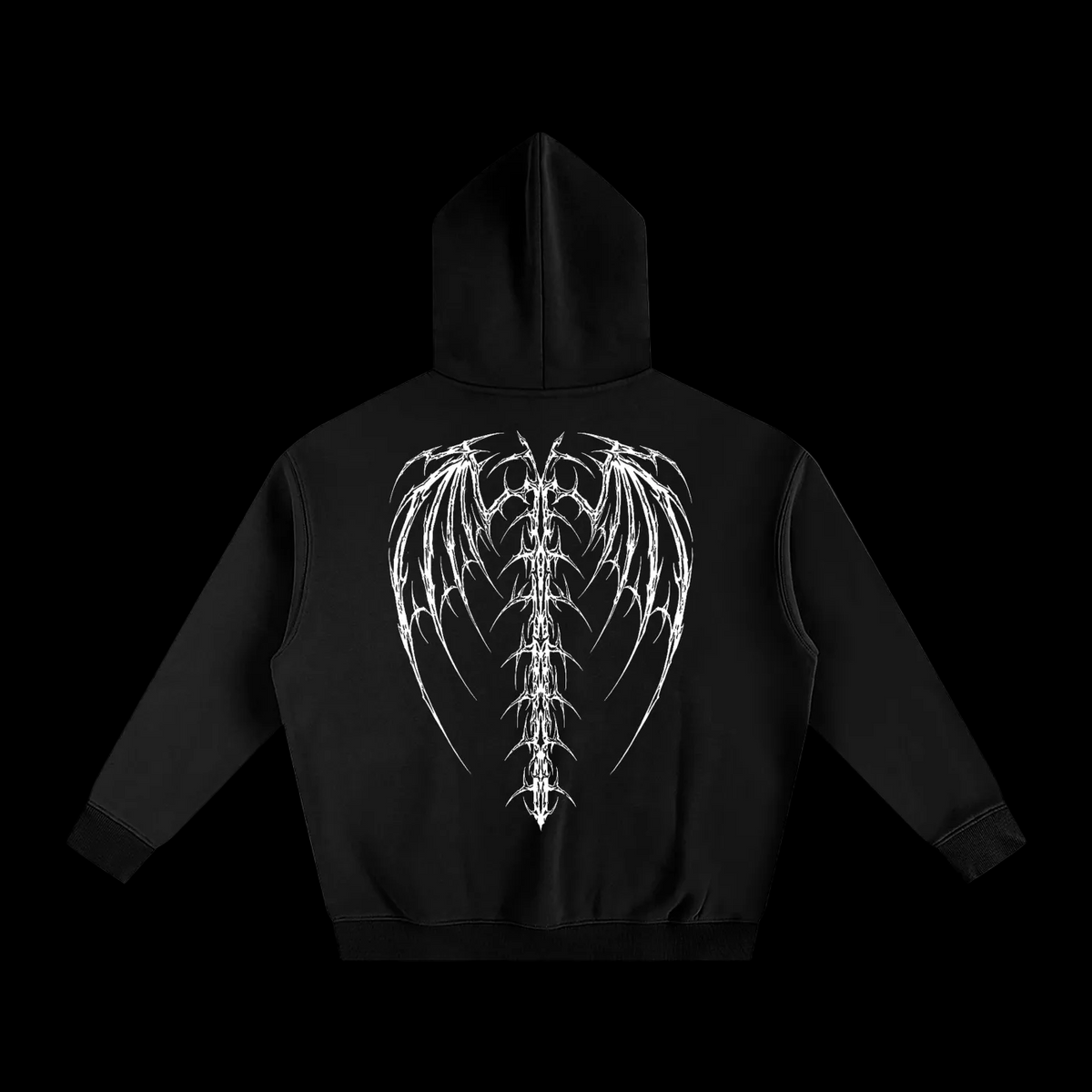 Oversize Fleeced Black Wings Hoodie