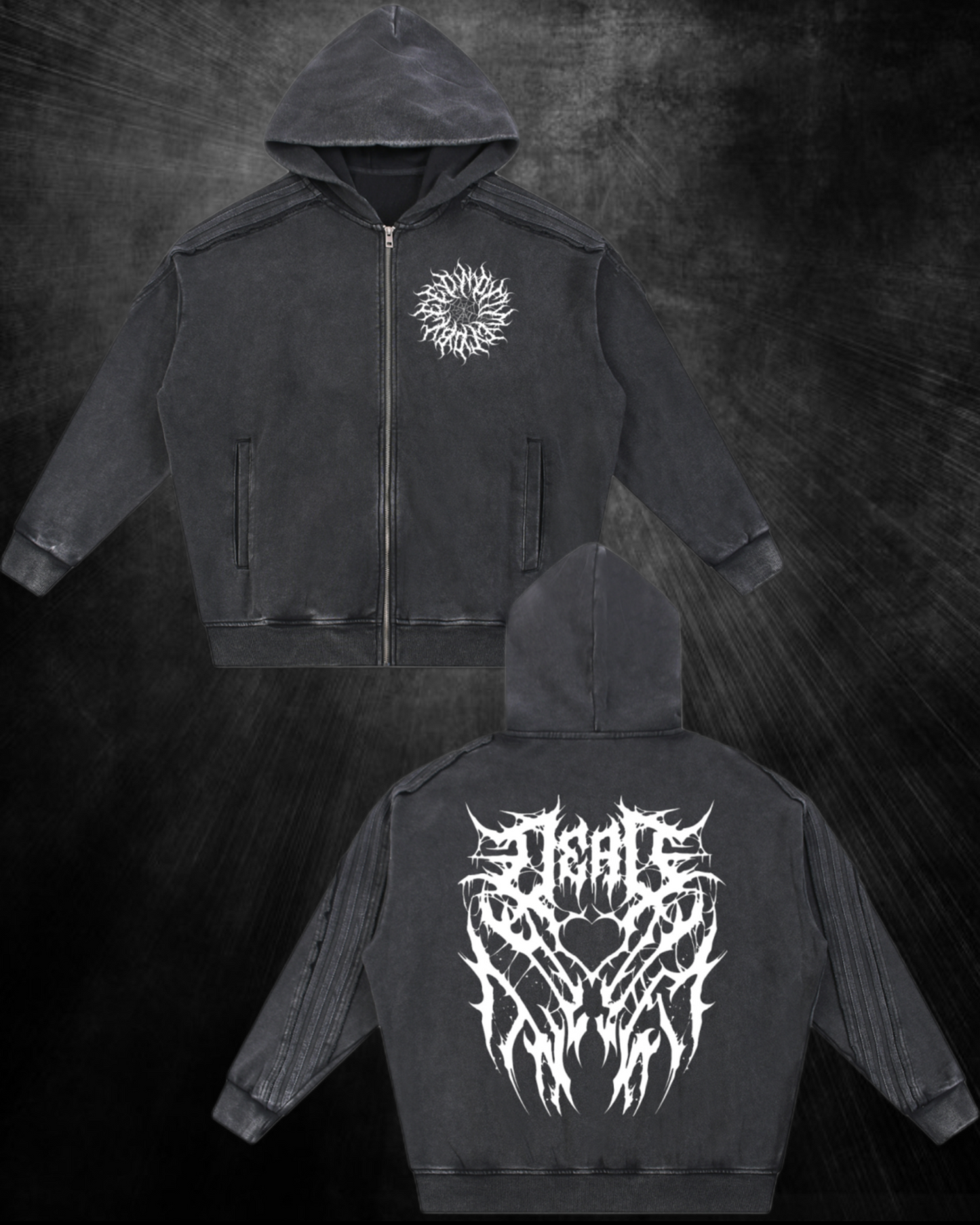 Notime Dead Snow Washed Tape Raw Edge Zip Hoodie