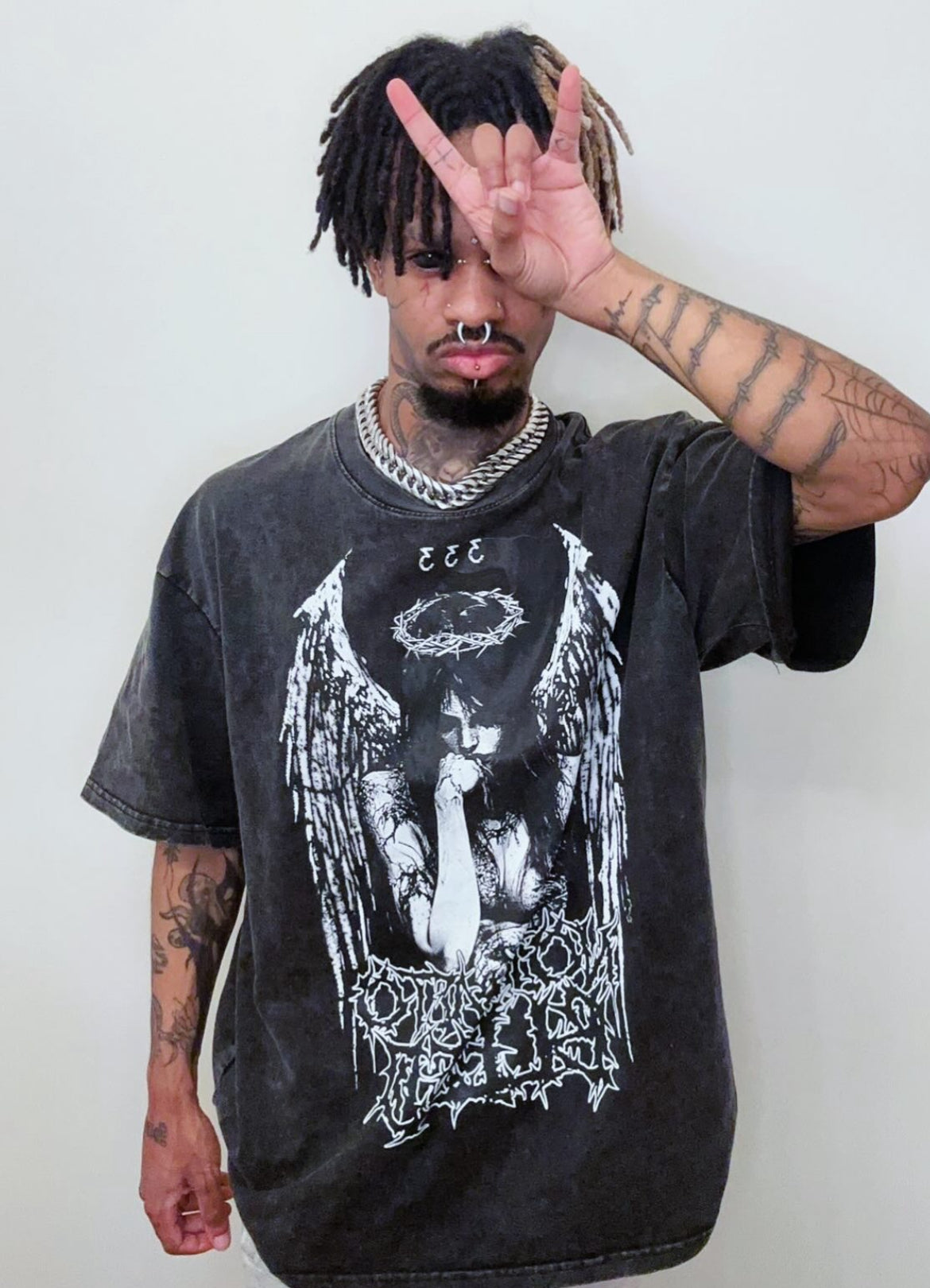 333 Angel Acid Wash Oversize T-Shirt - 250 GSM