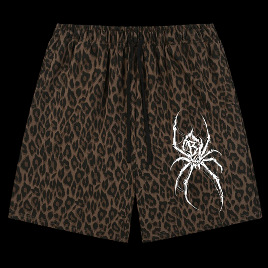 Spider Heavyweight Leopard Drawstring Shorts
