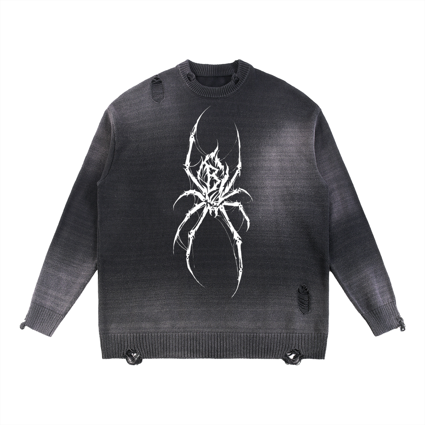 Spider Sun Fade Distressed Ripped Crewneck sweater