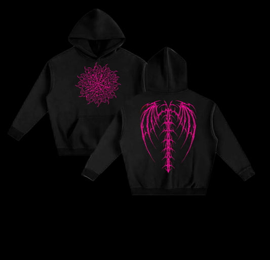 Oversize Fleeced Black/Pink Wings Hoodie