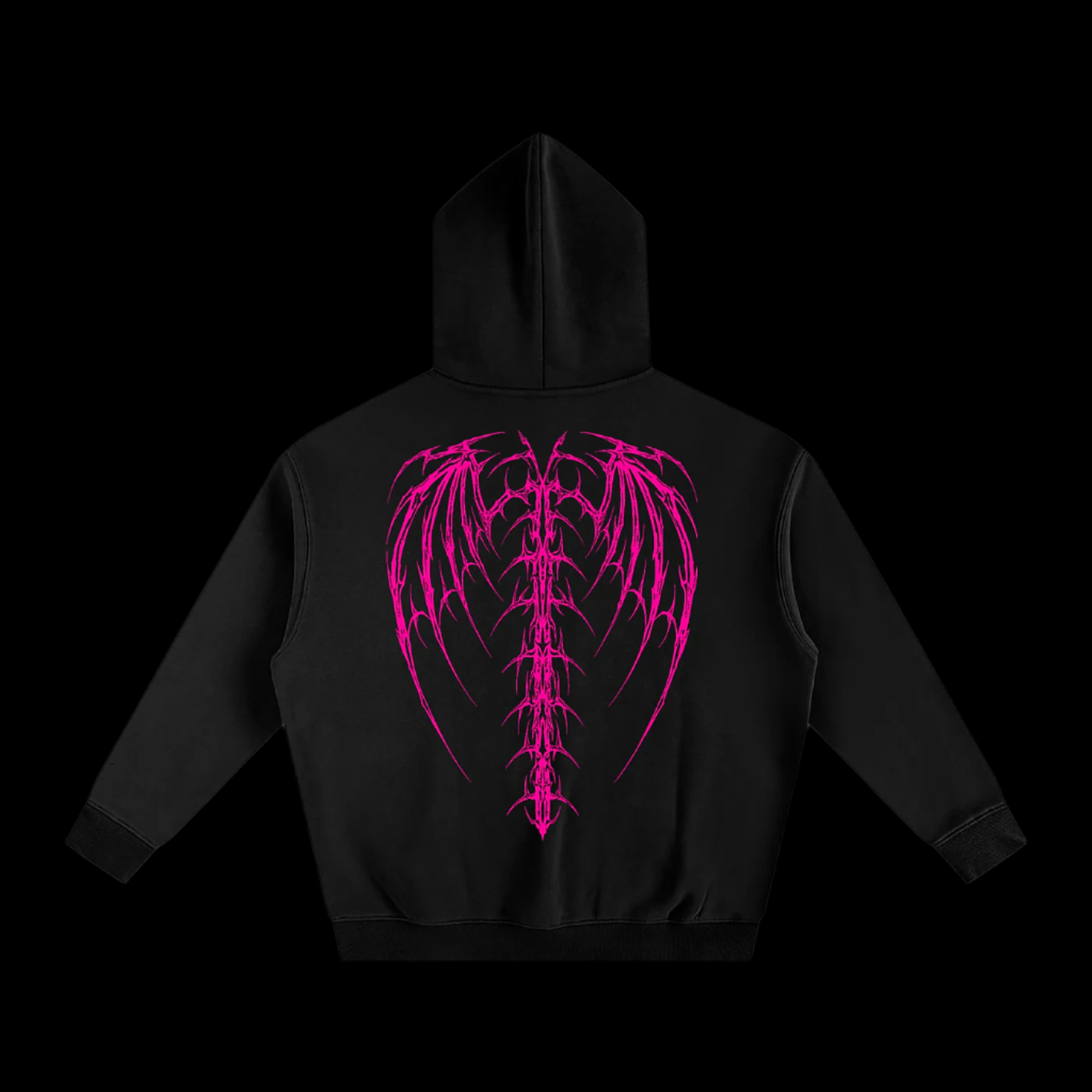 Oversize Fleeced Black/Pink Wings Hoodie