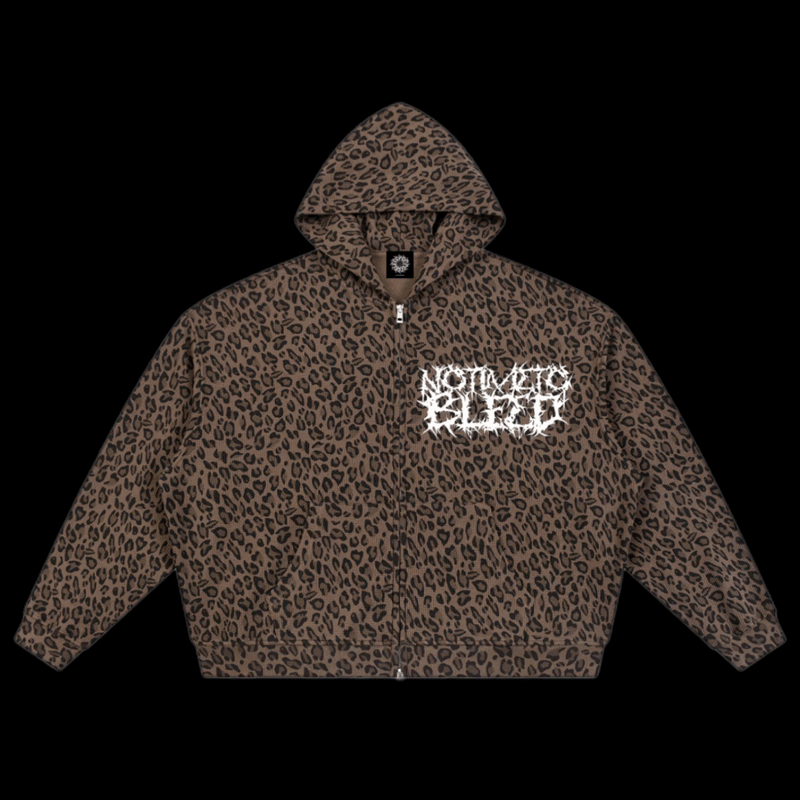 NTTB Leopard Print Waffle Full Zip Hoodie