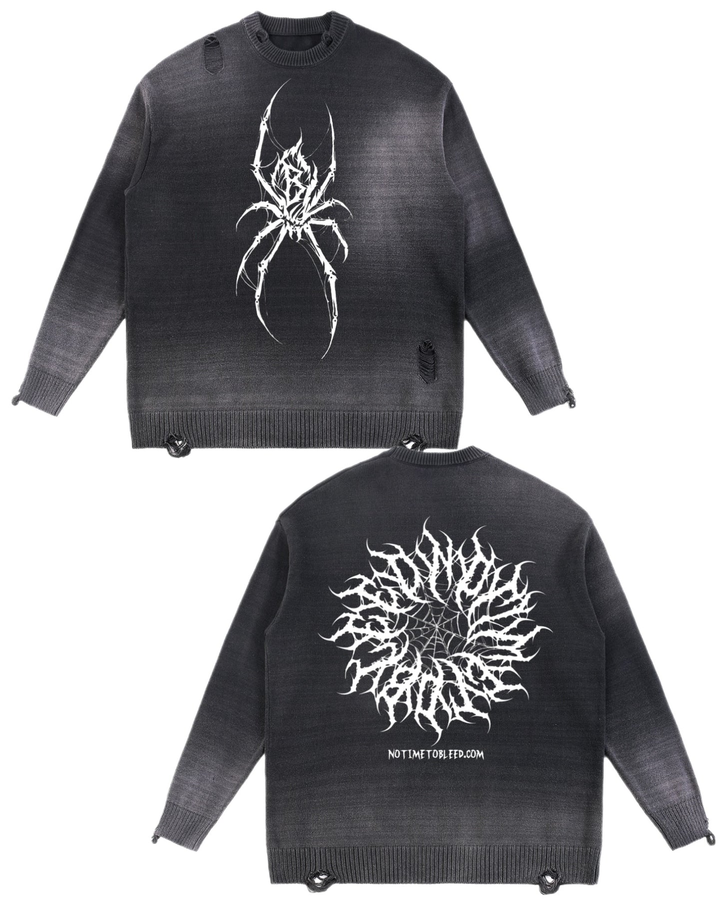 Spider Sun Fade Distressed Ripped Crewneck sweater