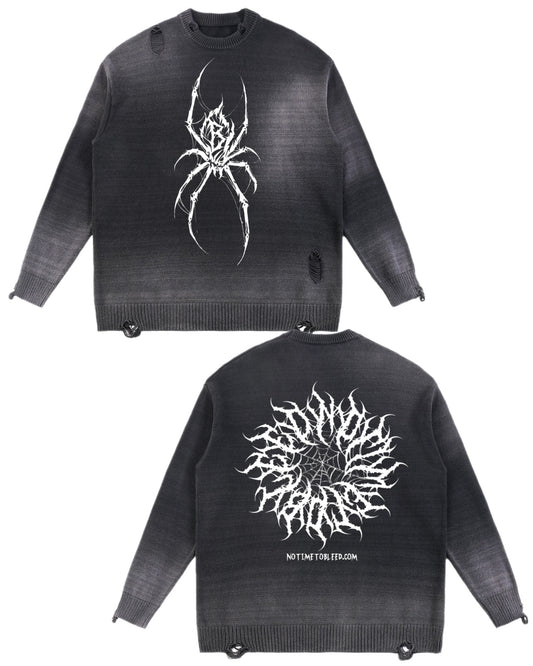 Spider Sun Fade Distressed Ripped Crewneck sweater