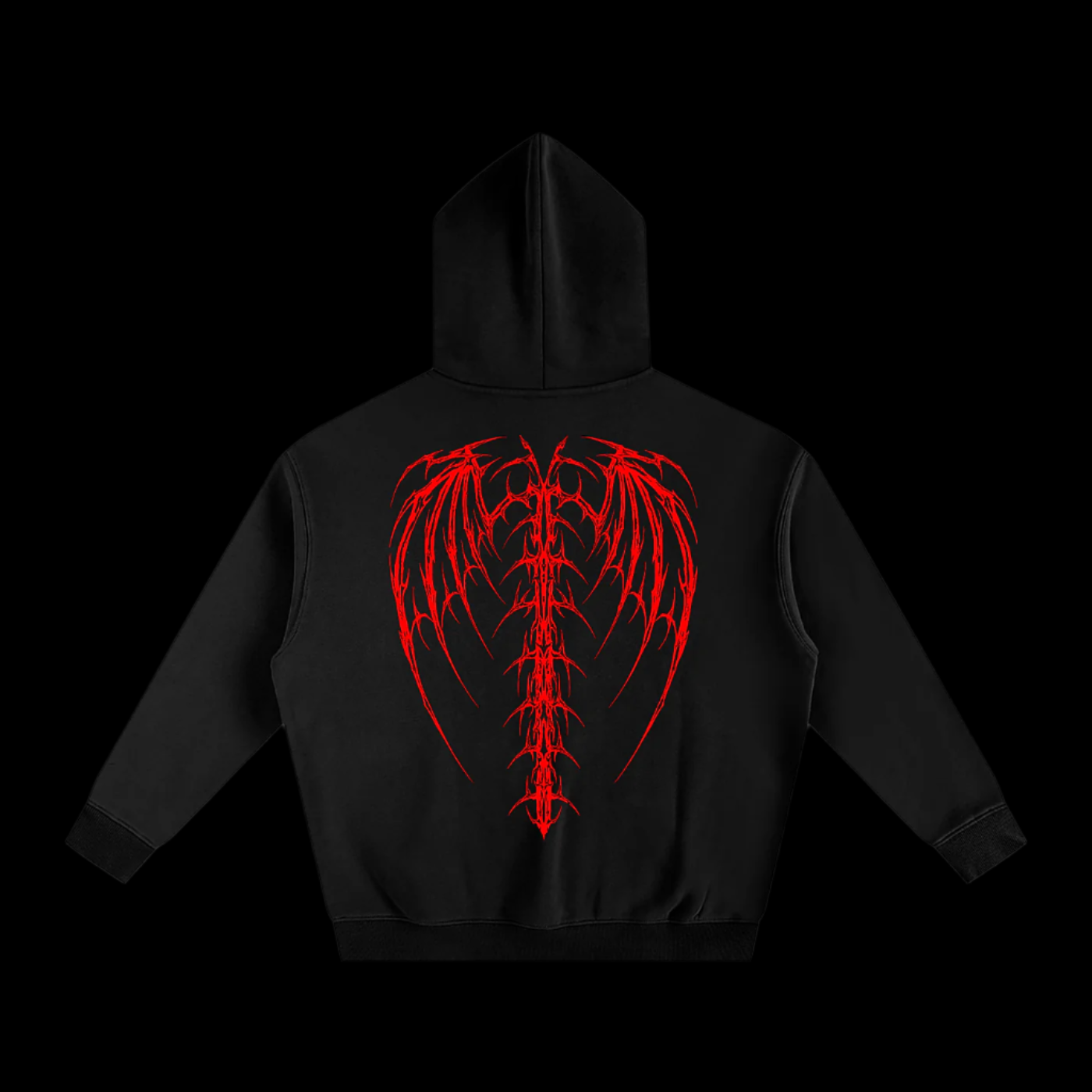 Oversize Fleeced Black/Red Wings Hoodie