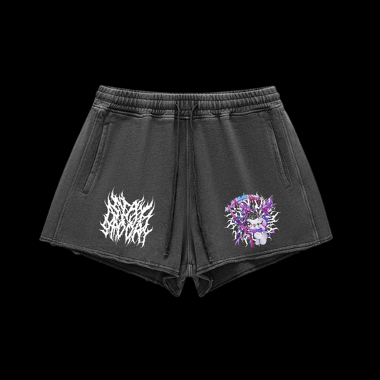 Kurmoi Snow Washed Raw Edge Drawstring Shorts