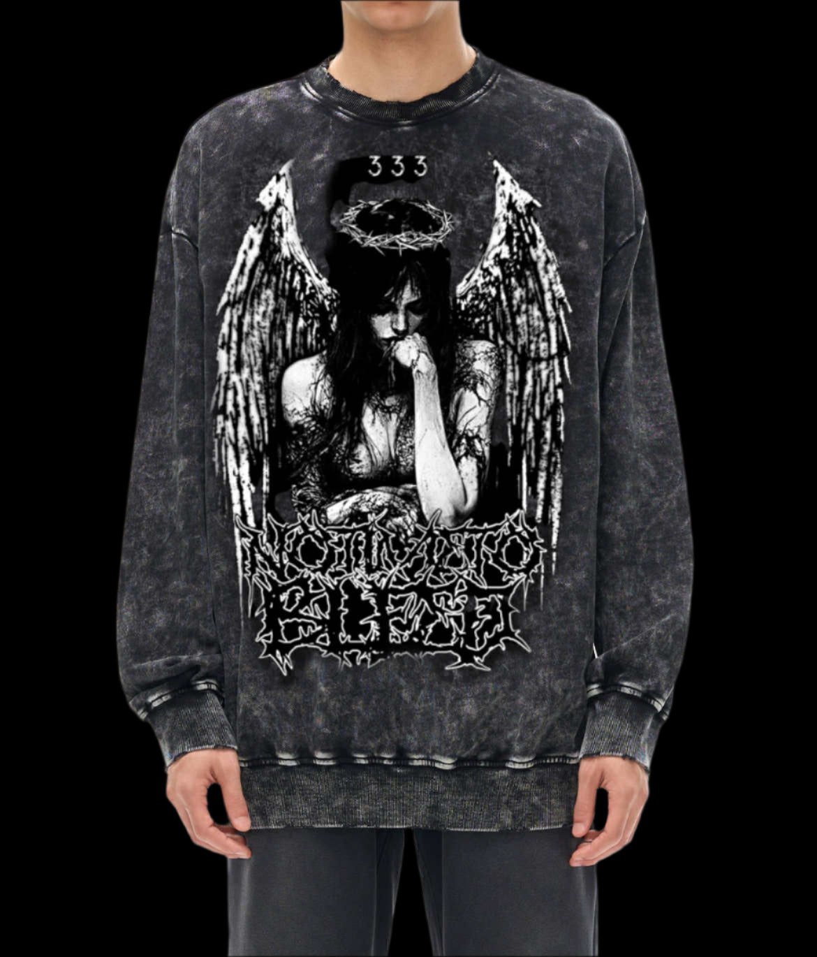 Snow Washed Hand-Frayed 333 Angel Sweatshirt