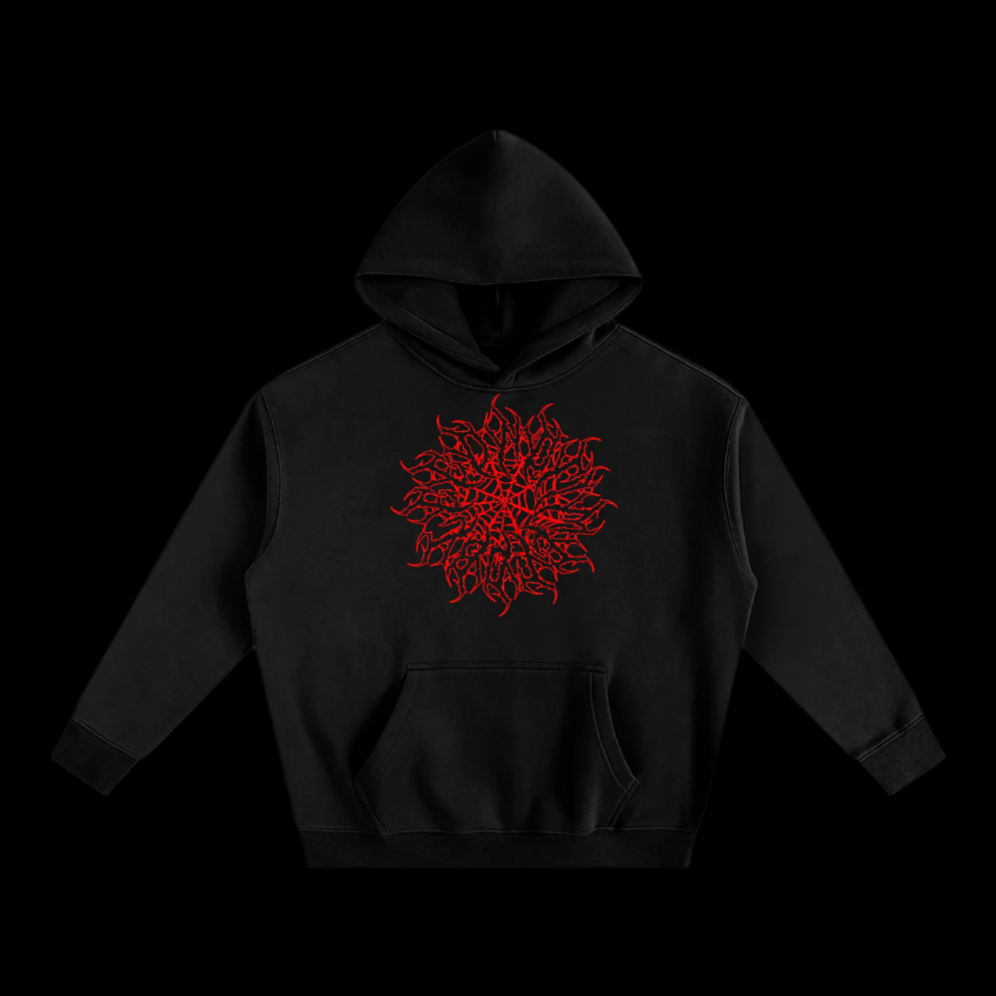 Oversize Fleeced Black/Red Wings Hoodie