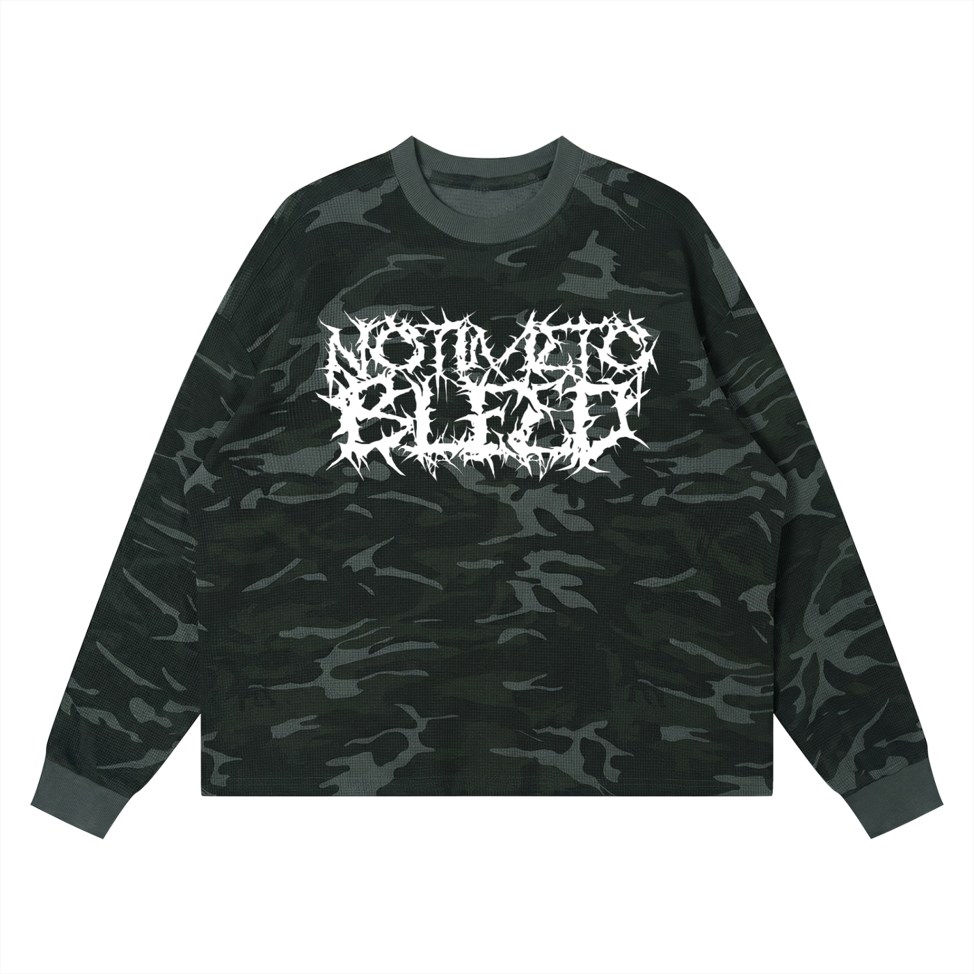 NoTime Grey Camo Waffle Boxy Long Sleeve T-Shirt