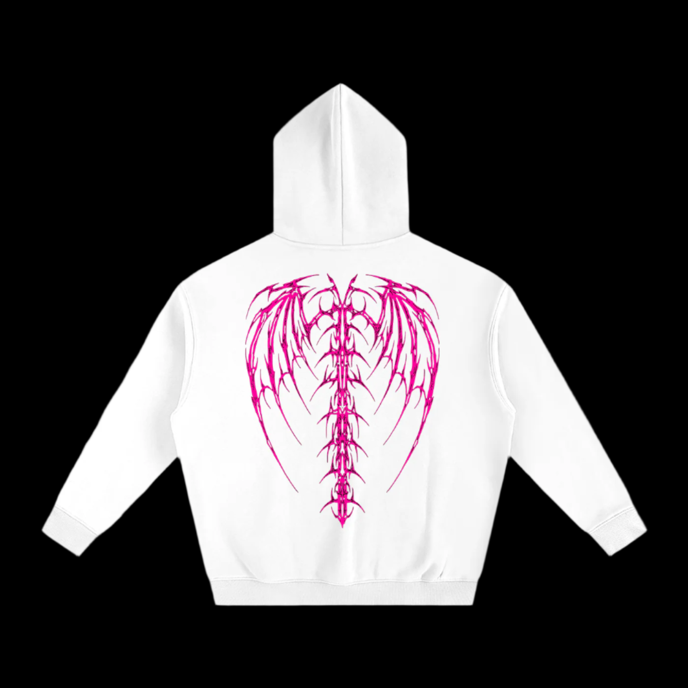 Oversize Fleeced White/Pink Wings Hoodie