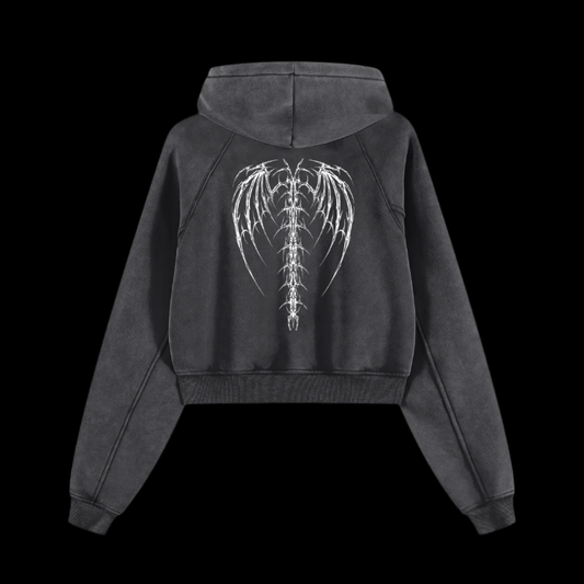 Wings Snow Washed Cropped Hoodie