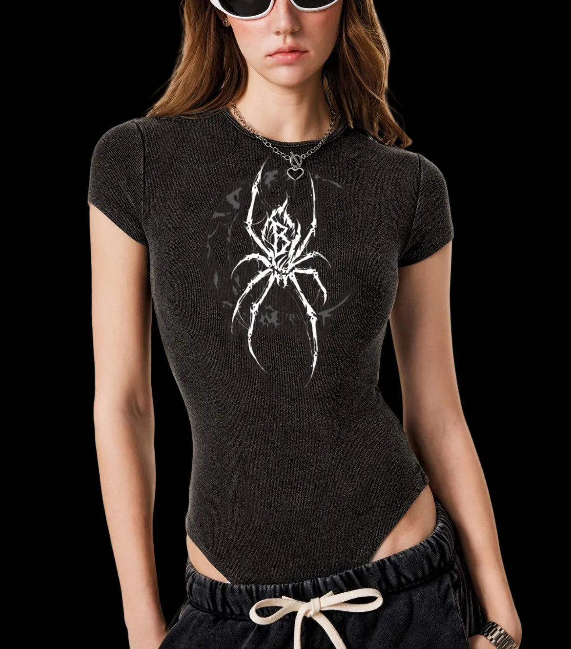 Spider Moon  Women's Mineral Wash Crewneck Bodysuit