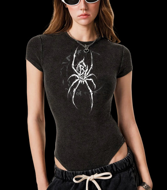 Spider Moon  Women's Mineral Wash Crewneck Bodysuit
