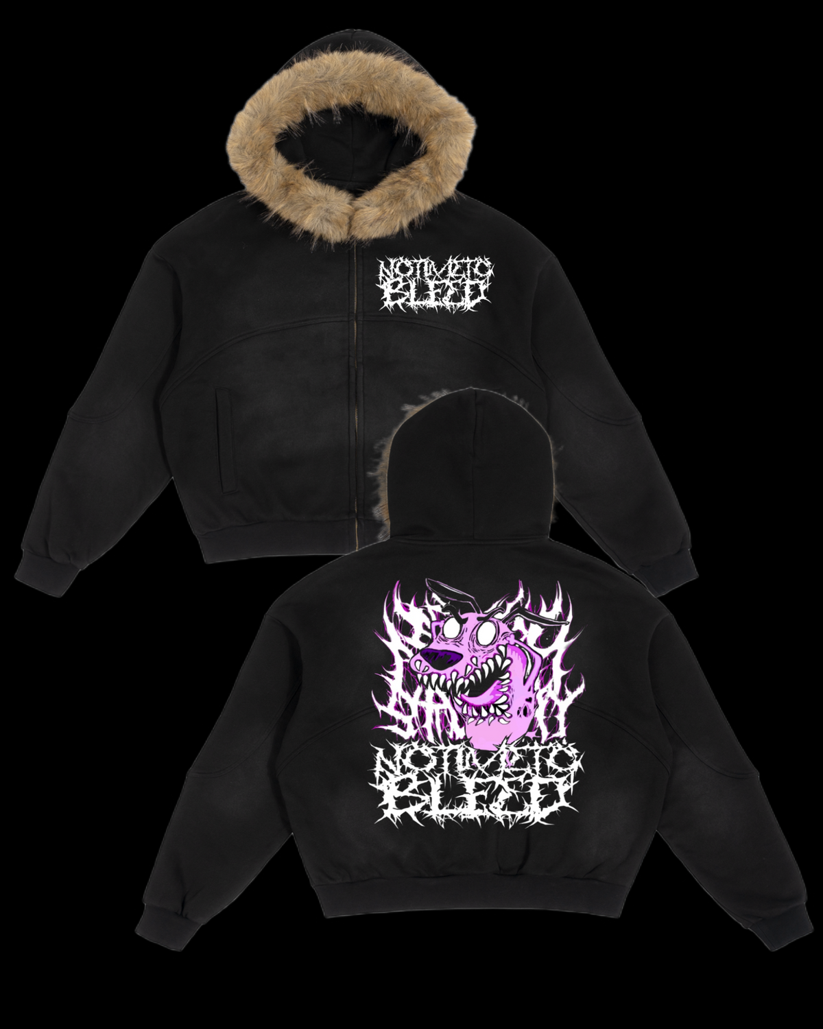 Courage br00tlly Boxy Detachable Fur Hoodie