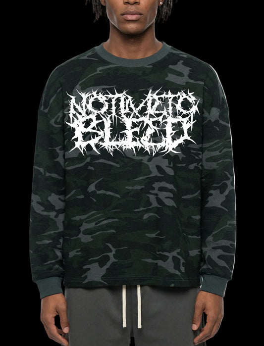 NoTime Grey Camo Waffle Boxy Long Sleeve T-Shirt