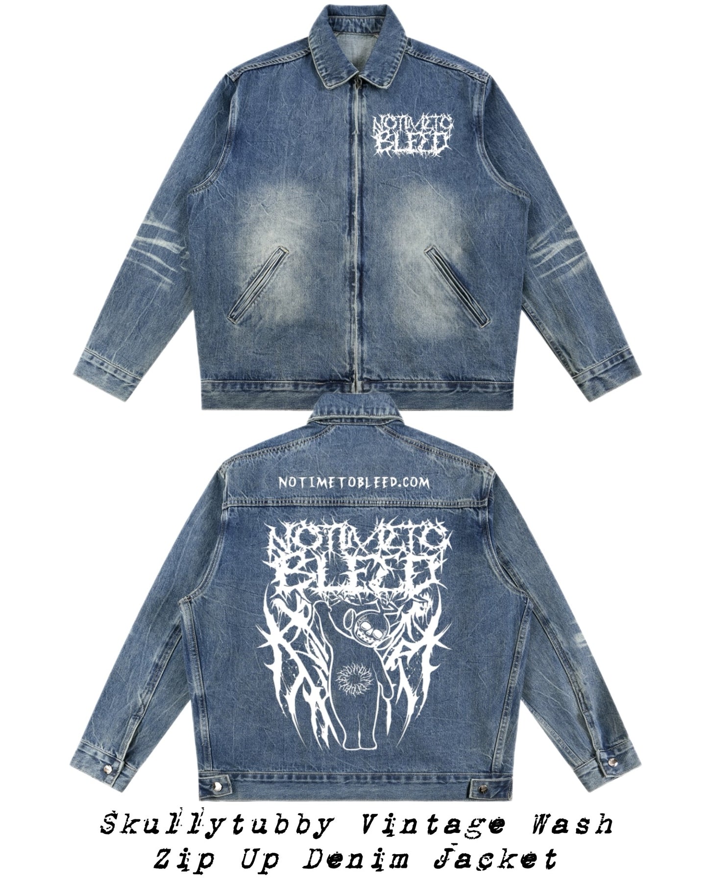 Skullytubby Vintage Wash Zip Up Denim Jacket