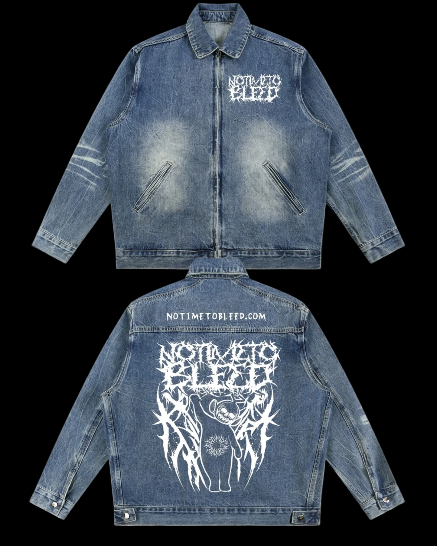 Skullytubby Vintage Wash Zip Up Denim Jacket