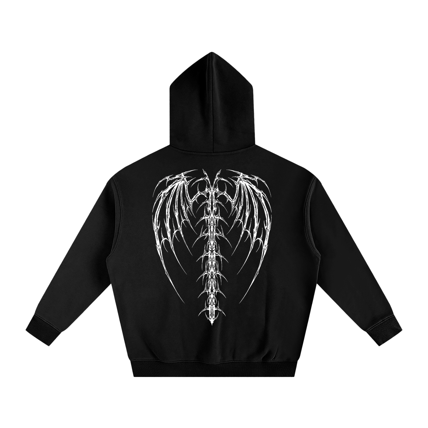 Oversize Fleeced Black Wings Hoodie