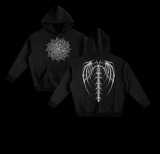 Oversize Fleeced Black Wings Hoodie