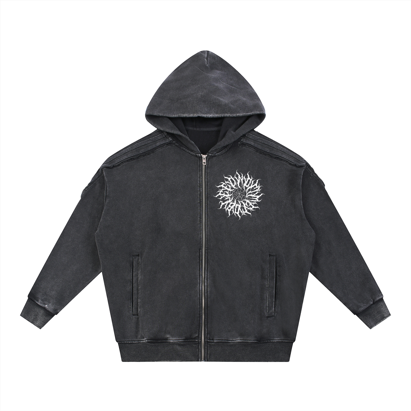Notime Dead Snow Washed Tape Raw Edge Zip Hoodie