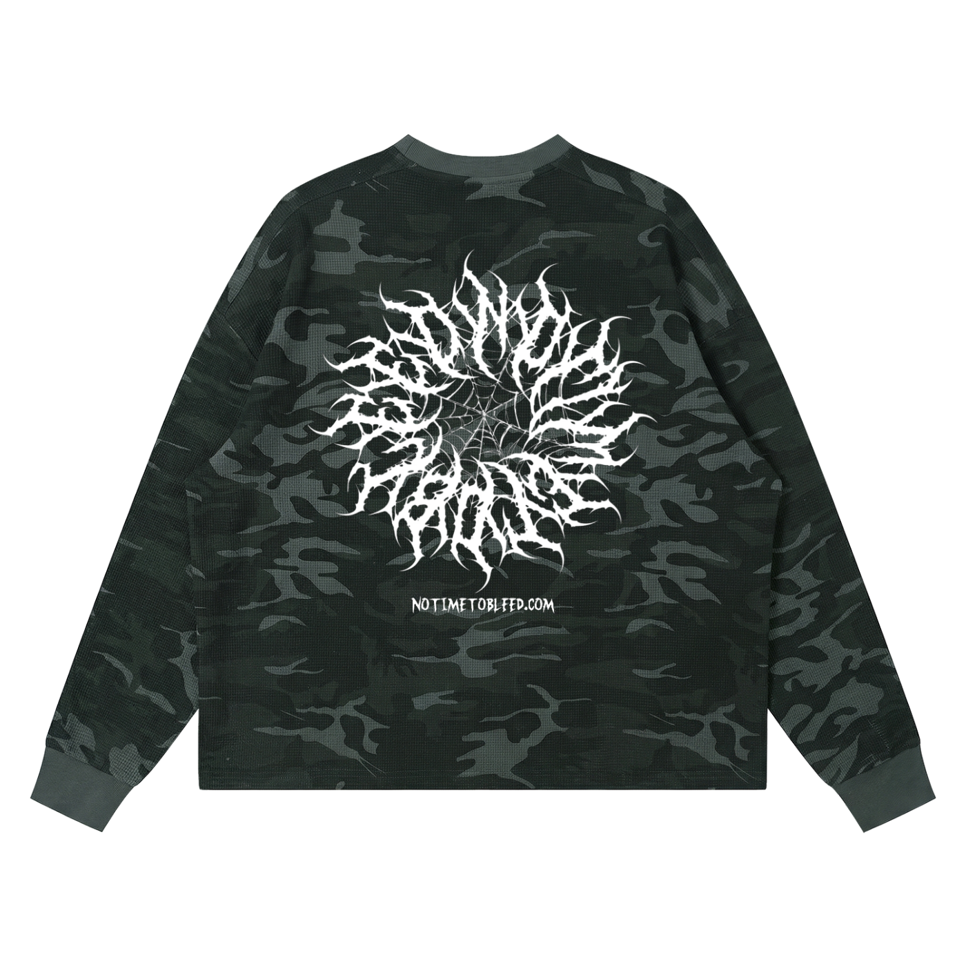 NoTime Grey Camo Waffle Boxy Long Sleeve T-Shirt
