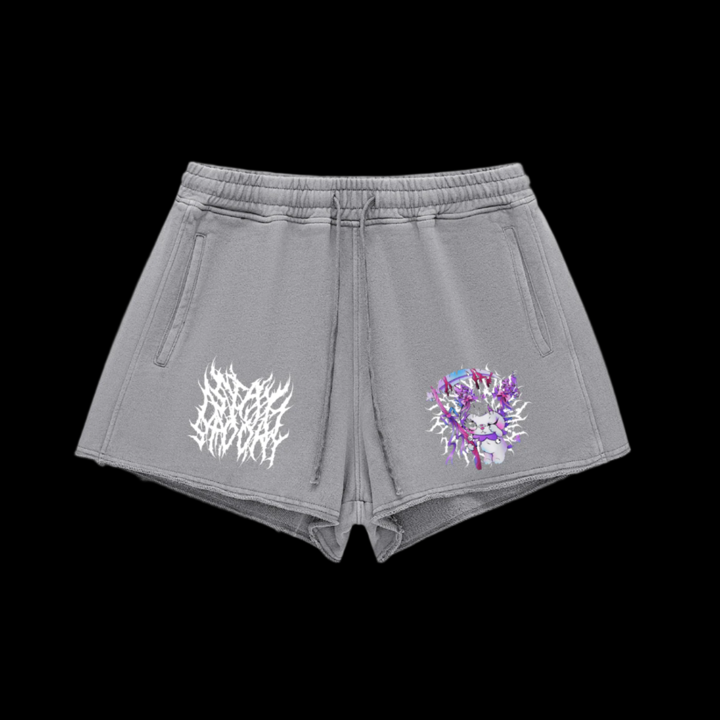 Kurmoi Snow Washed Raw Edge Drawstring Shorts